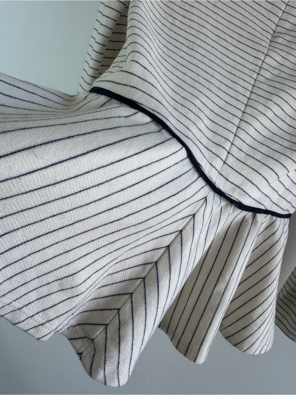 The Row Striped Peplum Top Ivory Navy Minimalist Luxury Long Sleeve XS Fitted - Picture 10 of 16